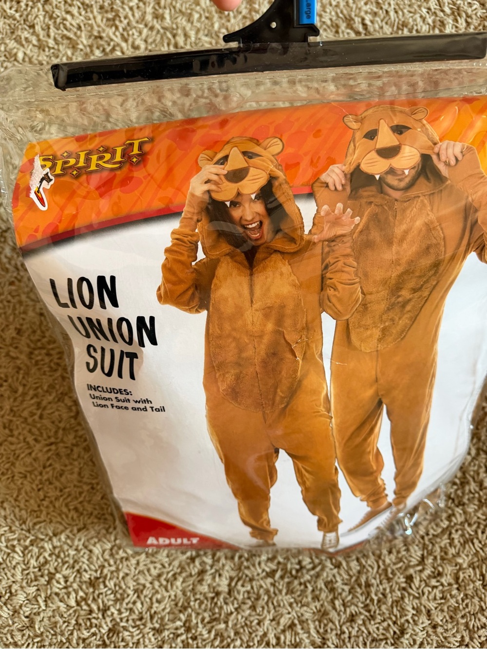Spirit Lion Union Suit Costume Adult XL – Hooded One Piece with Tail